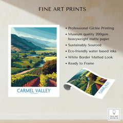 Carmel Valley art print with colorful vineyard landscape, unframed, matte paper, ready to frame.
