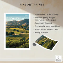 Carmel Valley fine art print of vineyard landscape, unframed, with quality details listed.