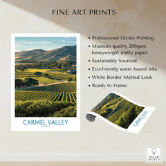 Carmel Valley California fine art print featuring scenic vineyard landscape, unframed poster display.
