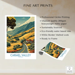 Carmel Valley California fine art print, scenic landscape poster with mountains, rolled edge