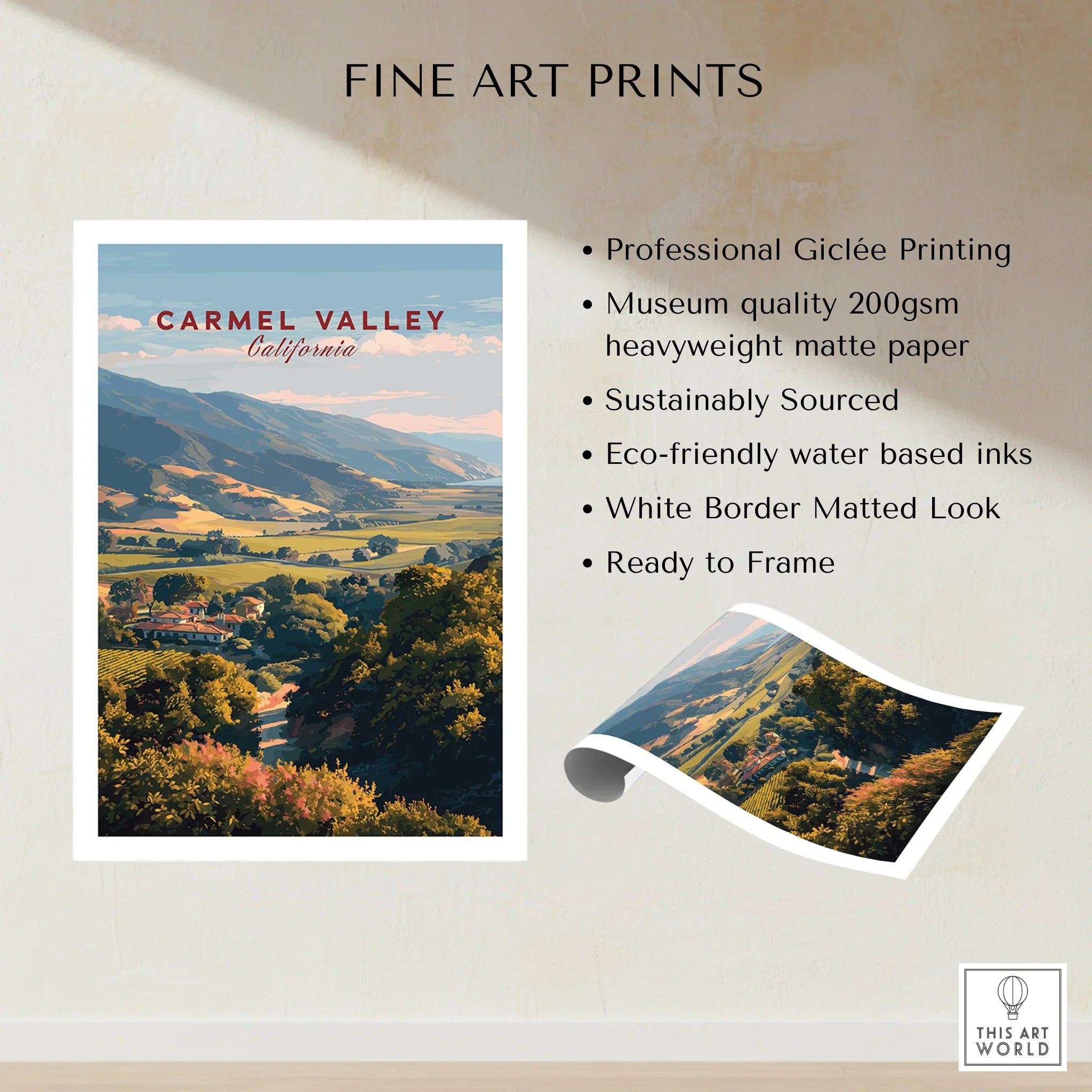 Carmel Valley California fine art print showing scenic landscape, unframed, matte paper.