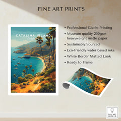 Catalina Island California art print with ocean, boats, palm trees, and vibrant coastal scene