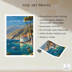 Catalina Island California fine art print with scenic coastal view and boats, unframed poster