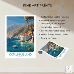 Catalina Island art print with boats, coastal scenery, and fine art print product features.