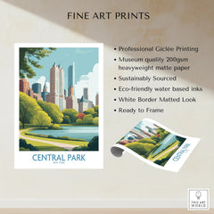 Unframed Central Park fine art print with NYC skyline, white border, and lush greenery