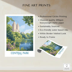 Central Park New York fine art print with city skyline and lush greenery, eco-friendly poster