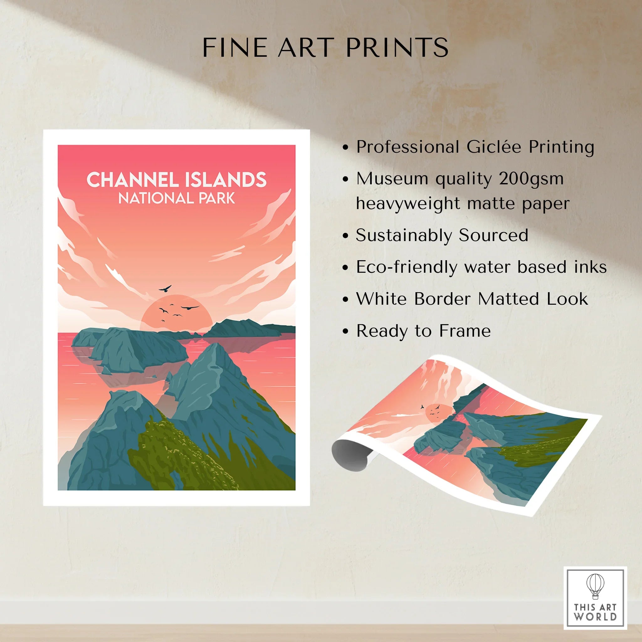 Channel Islands National Park fine art print with sunset illustration and ocean view