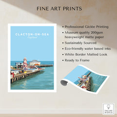 Clacton-on-Sea Travel Poster – Historic Pier Art Print showcasing Giclée printing and vibrant seaside design.
