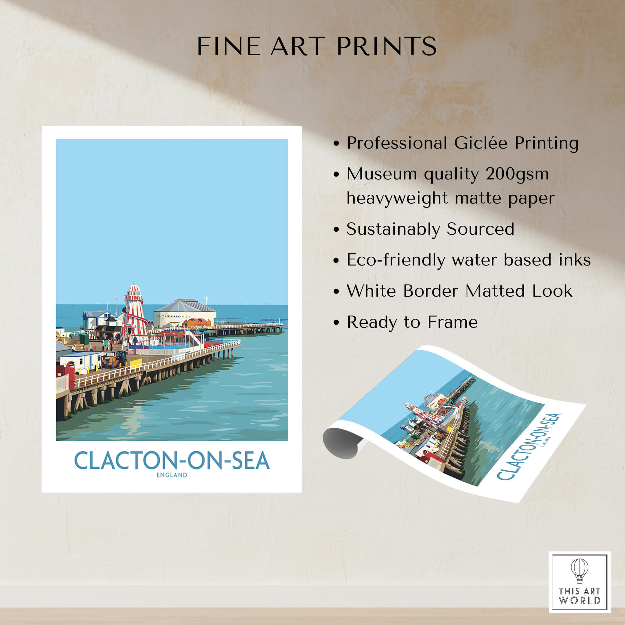 Clacton-on-Sea England Wall Art – British Seaside Decor showcasing fine art print features.