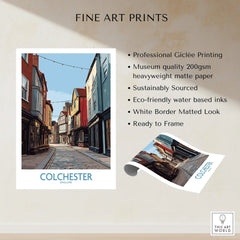 Colchester England fine art print featuring a colorful street, unframed matte poster