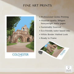 Colchester England fine art print unframed, historic ruins illustration, wall art poster