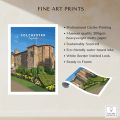 Colchester England travel art print on heavyweight matte paper with historic castle illustration