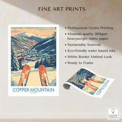 Copper Mountain Colorado Wall Art – Winter Mountain Ski Resort Wall Decor showcasing a ski scene with orange skis in the foreground.