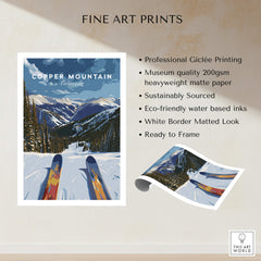 Ski Print Copper Mountain Colorado showcasing vibrant ski scene with mountains and skis, perfect for ski enthusiasts.