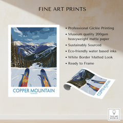 Copper Mountain Colorado Wall Art – Snowy Peak Winter Sports Print, featuring snowy peaks and skier's view.