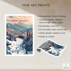 Deer Valley Ski Print - Utah showcasing skiers on a beautiful slope in a colorful mountain landscape.