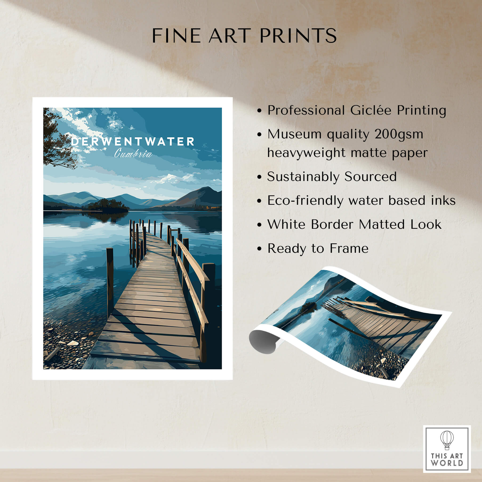 Derwentwater Travel Poster – Lake District Canvas Print showcasing serene lake views and vibrant colors.