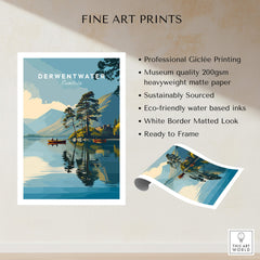 Derwentwater Print – Lake District Sunset Poster showcasing a tranquil scene of water and mountains.