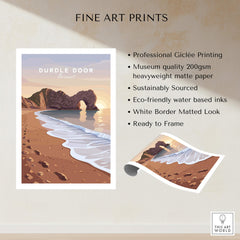 Durdle Door Travel Poster – Jurassic Coast Sunset Art featuring stunning coastline and beautiful sky.
