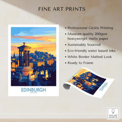 Edinburgh Travel Poster featuring iconic landmarks and vibrant colors, perfect for home decor.