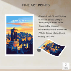 Edinburgh Travel Print showcasing iconic architecture and vibrant colors of Edinburgh, perfect for home or office decor.