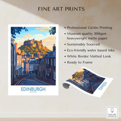 Edinburgh Wall Art Print featuring Edinburgh castle, ideal for home decor and Scotland travel enthusiasts.