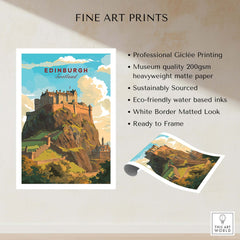 Edinburgh Poster Print showcasing Scotland's Edinburgh Castle with professional Giclée printing and eco-friendly materials.