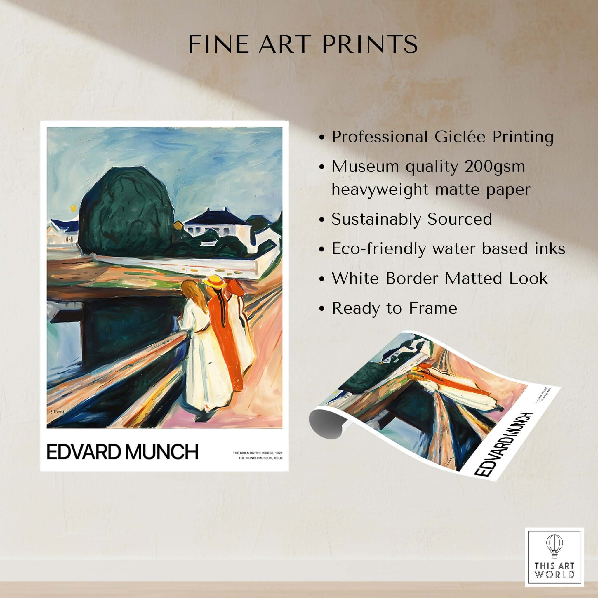 Edvard Munch Art Print - The Girls on the Bridge 1927 Painting - Museum Poster with professional Giclée printing.