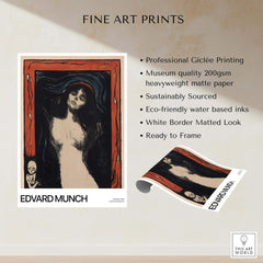 Edvard Munch Art Print - Madonna 1895 Color Lithograph Symbolist Poster showcased in a high-quality fine art print setting.