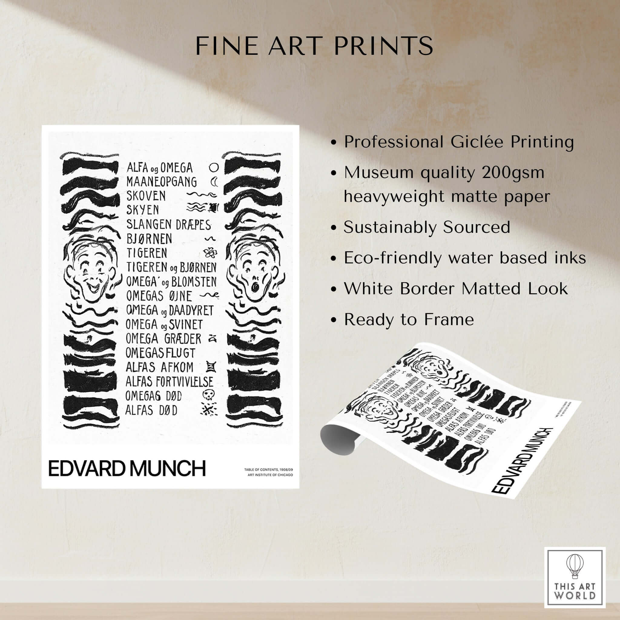 Edvard Munch Art Print - Table of Contents Alpha Omega Series Print Art Institute of Chicago Poster showcased on premium paper.