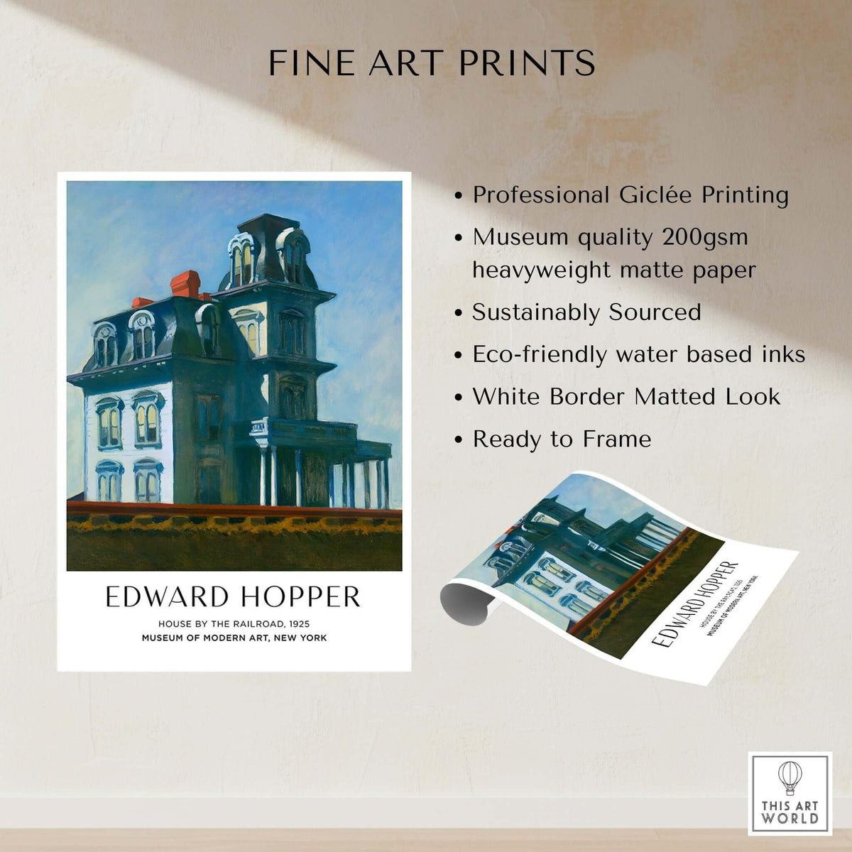 Edward Hopper House by the Railroad 1925 MoMA Art Print Poster features professional Giclée printing and museum-quality paper.