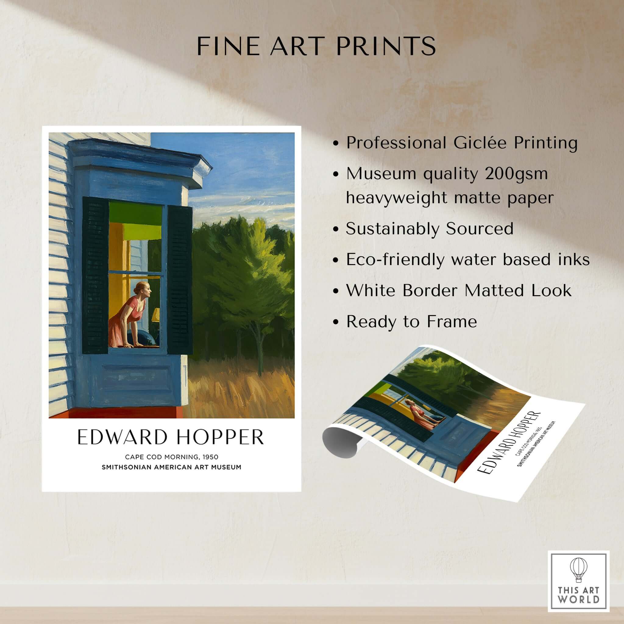 Edward Hopper Cape Cod Morning 1950 Art Print Poster - American Realism showcasing details and features of the print.