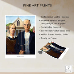 Exhibition Art Print American Gothic Grant Wood Famous Painting Wall Art Poster features professional Giclée printing and museum quality paper.