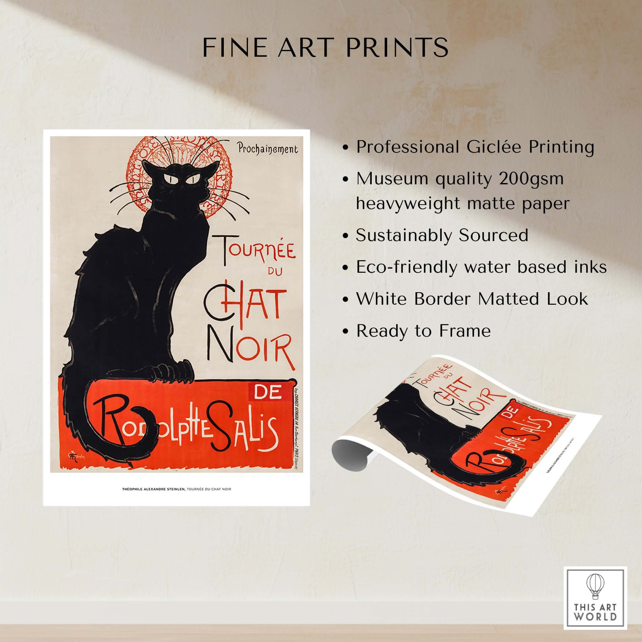 Exhibition Art Print Steinlen Tournée du Chat Noir Vintage French Black Cat Poster featuring professional Giclée printing.