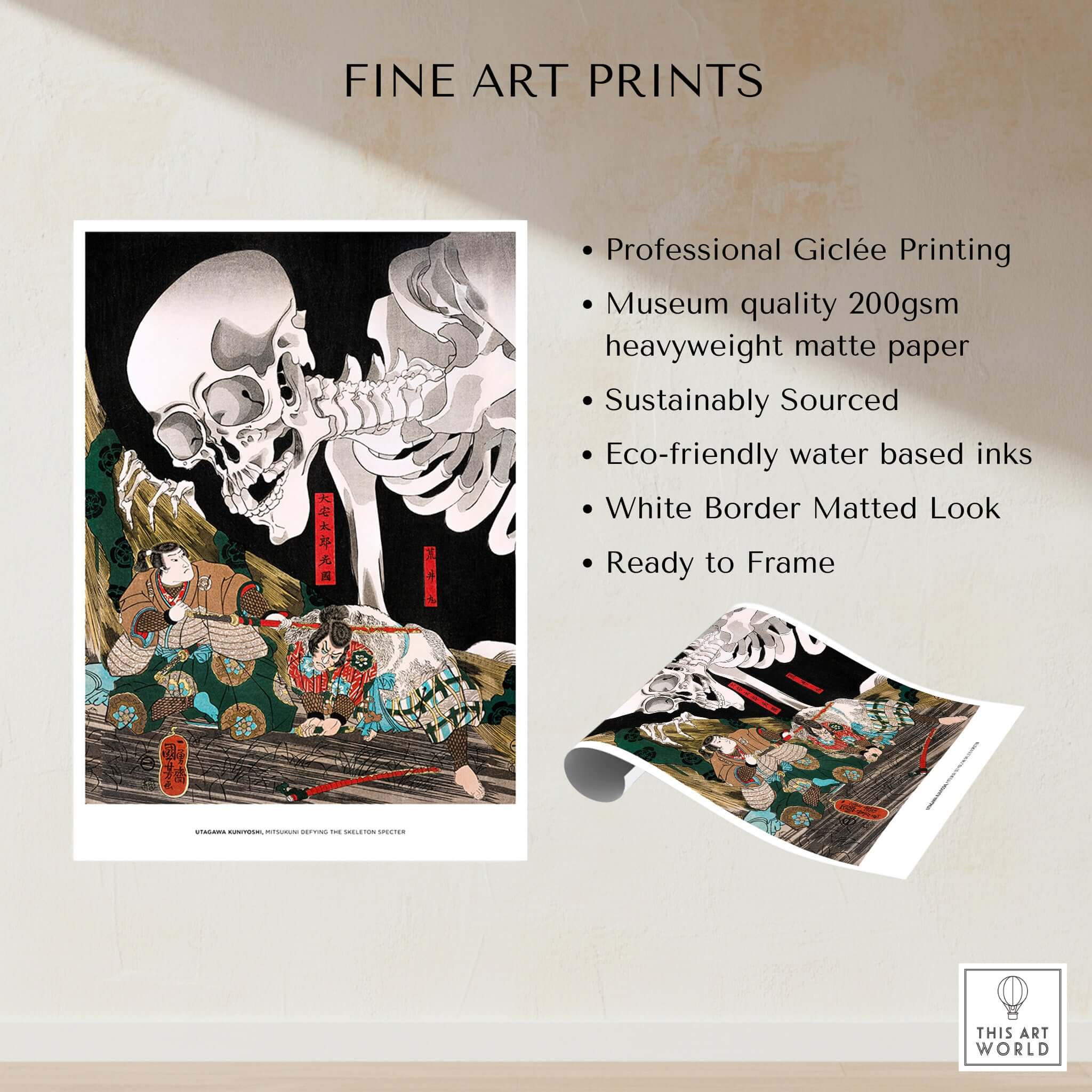 Exhibition Art Print Utagawa Kuniyoshi Skeleton Spectre Japanese Ukiyo-e Poster Wall Art, Giclée print on museum-quality paper.