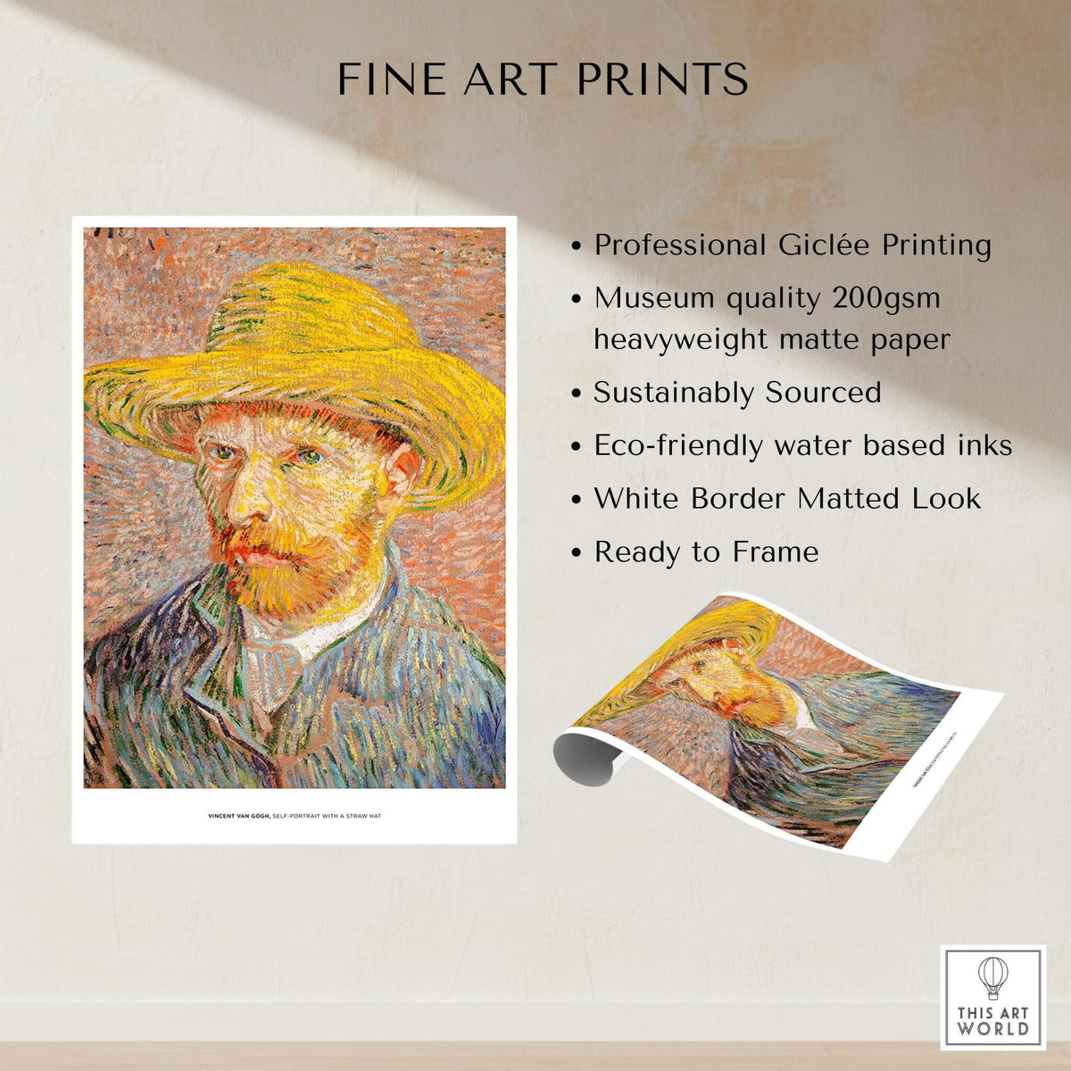 Vincent van Gogh Self Portrait Straw Hat Post-Impressionist Art Print Poster showcasing vibrant colors and textured brushstrokes.