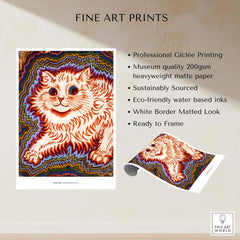 Kaleidoscope Cat Psychedelic Feline Poster Wall Art Louis Wain Exhibition Art Print showcasing vibrant colors and patterns.