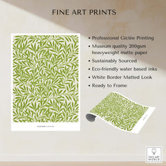 Exhibition Art Print William Morris Willow Pattern Green Botanical Wall Art showing green leaves on heavyweight matte paper.