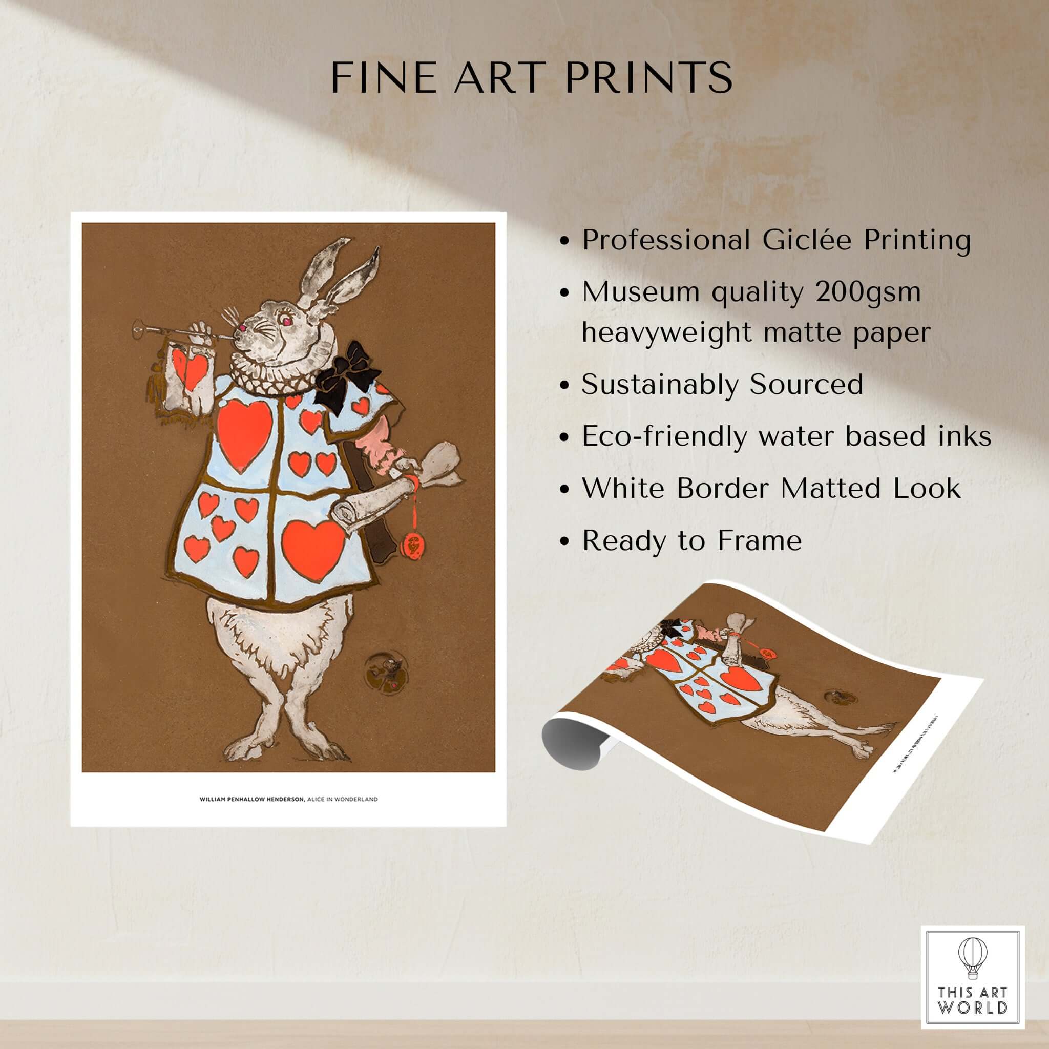 Exhibition Art Print William Henderson White Rabbit Alice in Wonderland Vintage Poster showcasing the whimsical white rabbit character.