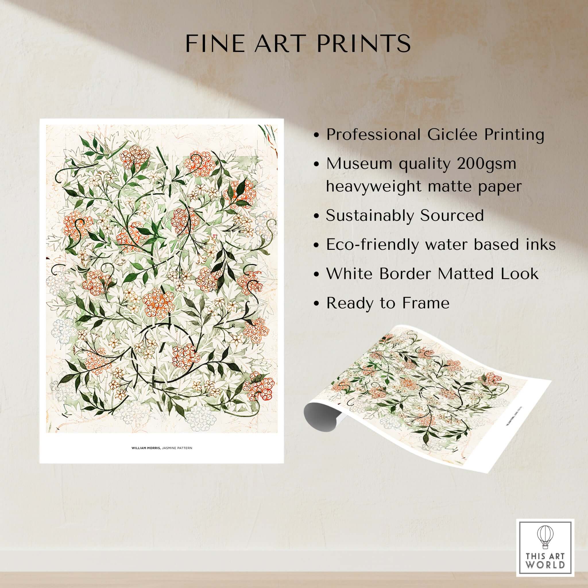 Exhibition Art Print William Morris Jasmine Pattern Floral Botanical Wall Art features intricate botanical design.
