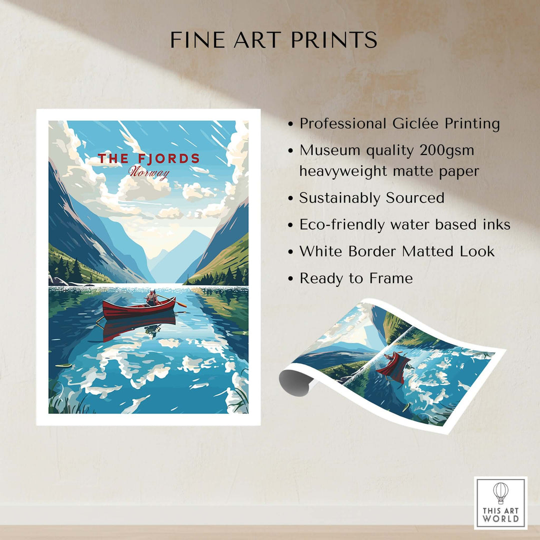 Fjords Wall Art Norway showcasing professional Giclée printing and sustainable materials for home décor.
