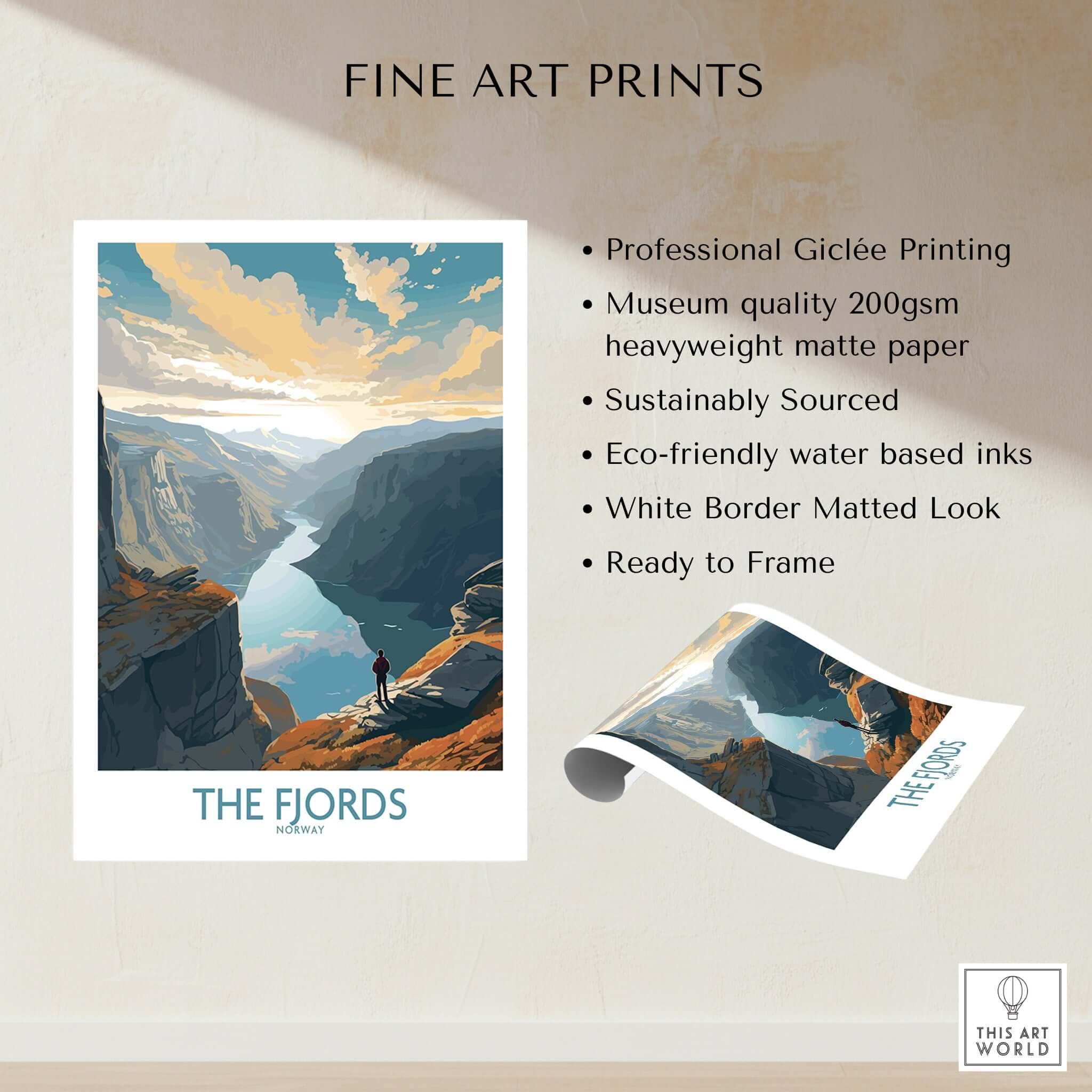 Fjords Wall Art | Modern Style, showcasing professional Giclée printing on heavyweight matte paper.