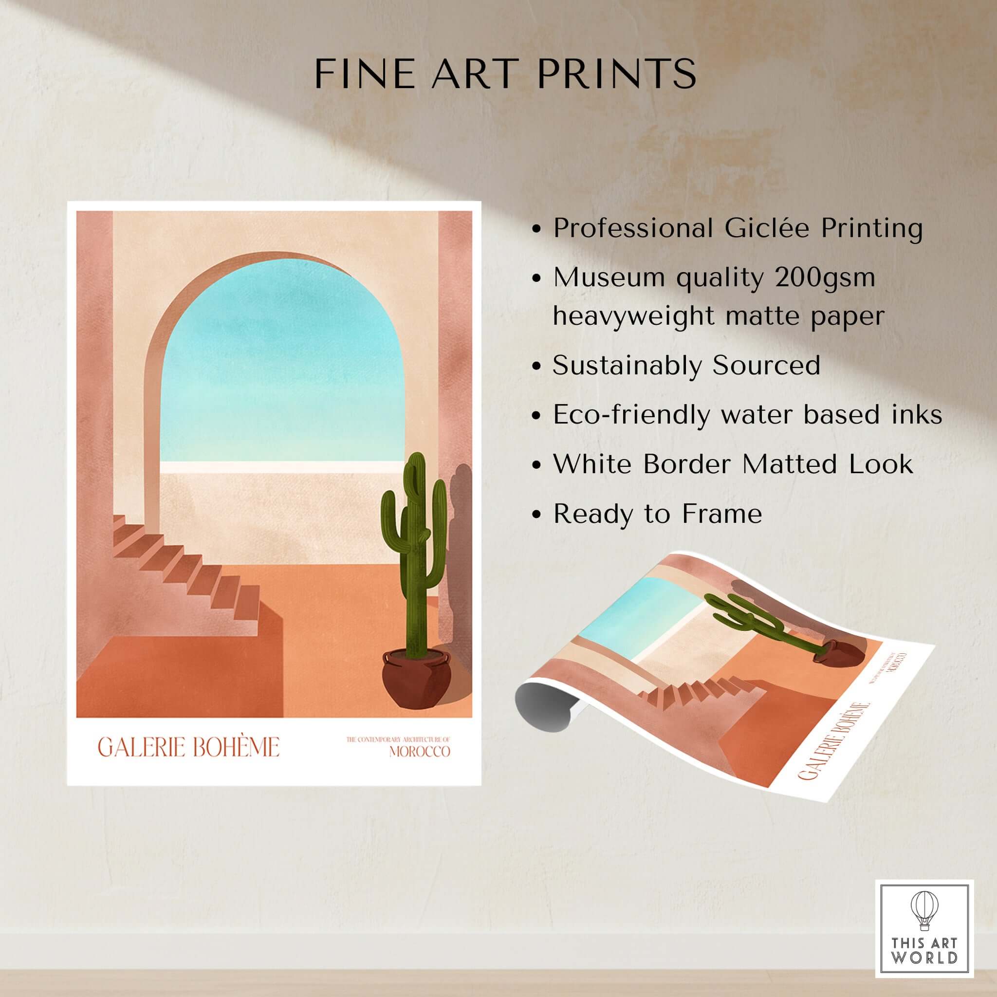 Galerie Bohème Moroccan Archway Cactus Art Print Terracotta Wall Decor Poster features vibrant Giclée printing and a stunning design.