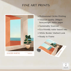 Galerie Bohème Ocean View Window Moroccan Style Art Print Boho Decor Poster features professional Giclée printing and sustainable design.