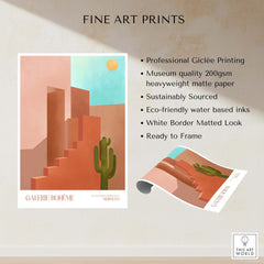 Galerie Bohème Abstract Moroccan Stairs Cactus Poster Desert Wall Art Print showcasing professional Giclée printing and sustainable materials.