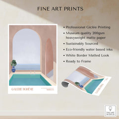 Galerie Bohème Moroccan Pool Ocean Archway Art Print Mediterranean Poster features professional Giclée printing and sustainable materials.