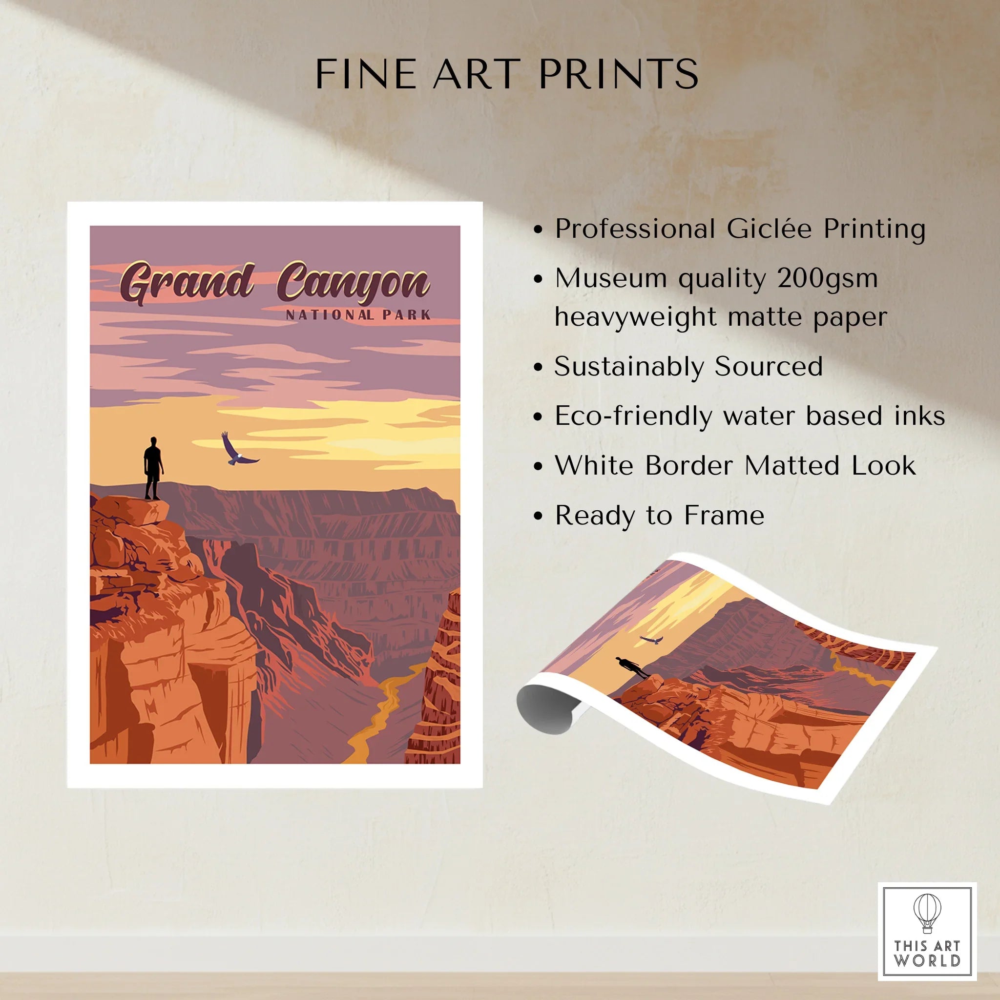 Grand Canyon National Park fine art print, sunset landscape, eco-friendly wall decor