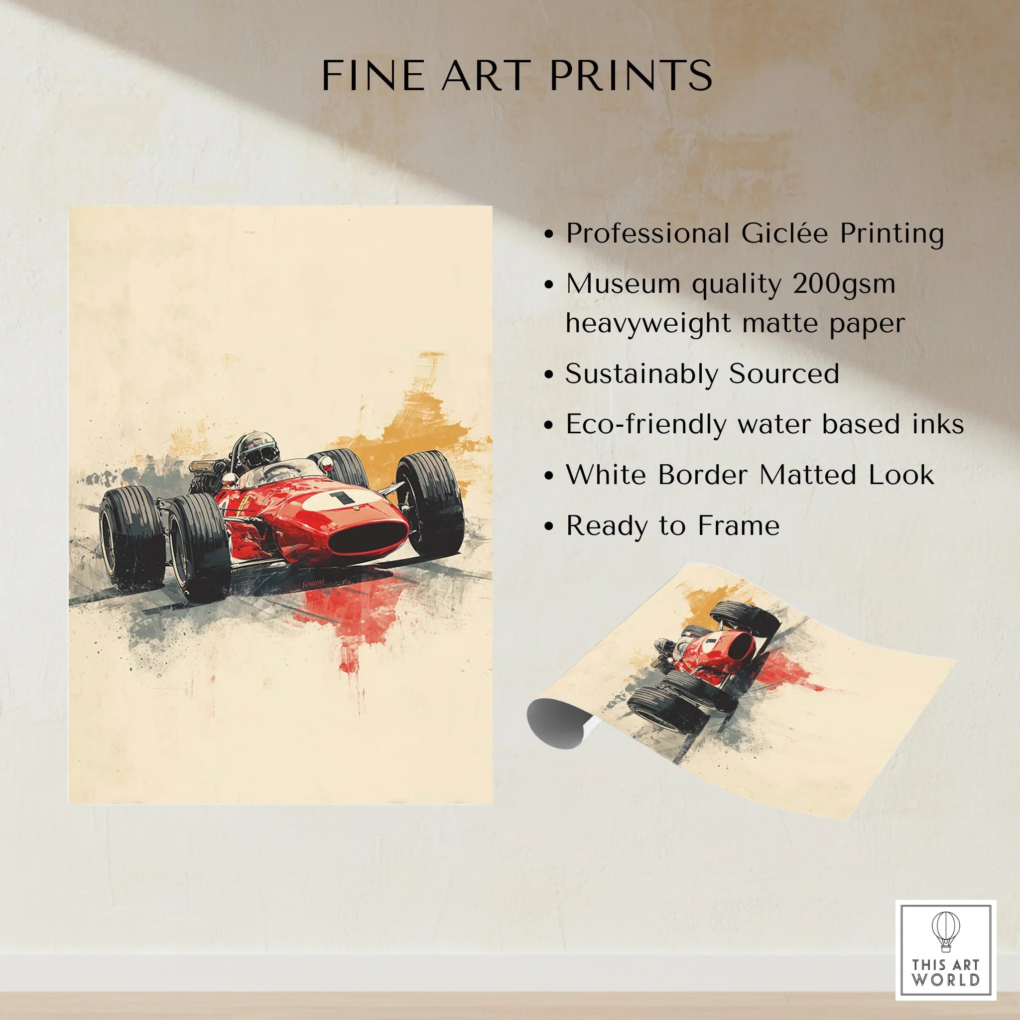 Vintage red race car fine art print, unframed, Giclée, museum-quality wall art