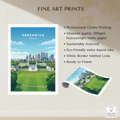 Greenwich London art print with city skyline, museum quality, eco-friendly inks, unframed.