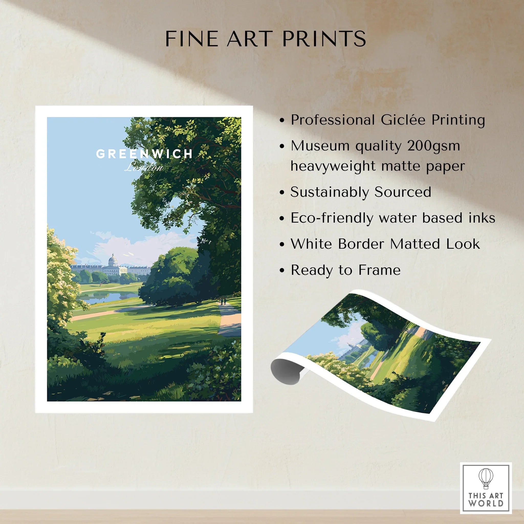Greenwich London fine art print unframed, museum quality, eco-friendly inks, landscape scene